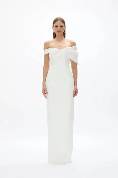 Folded Sheath Off the Shoulder Sleeveless Zipper Back High Slit Floor Length For Sale Prom Dress by YiHuiw