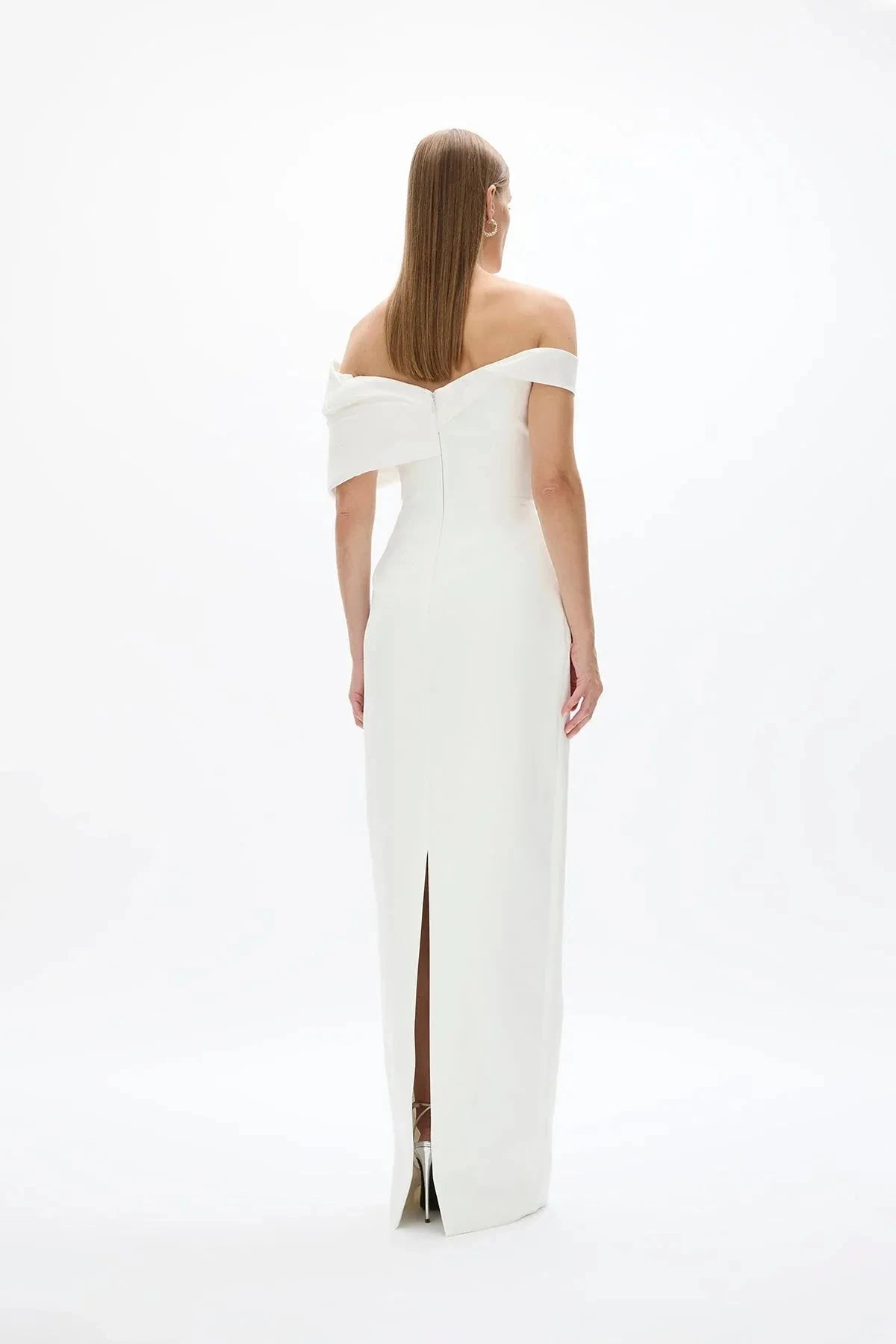 Folded Sheath Off the Shoulder Sleeveless Zipper Back High Slit Floor Length For Sale Prom Dress by YiHuiw
