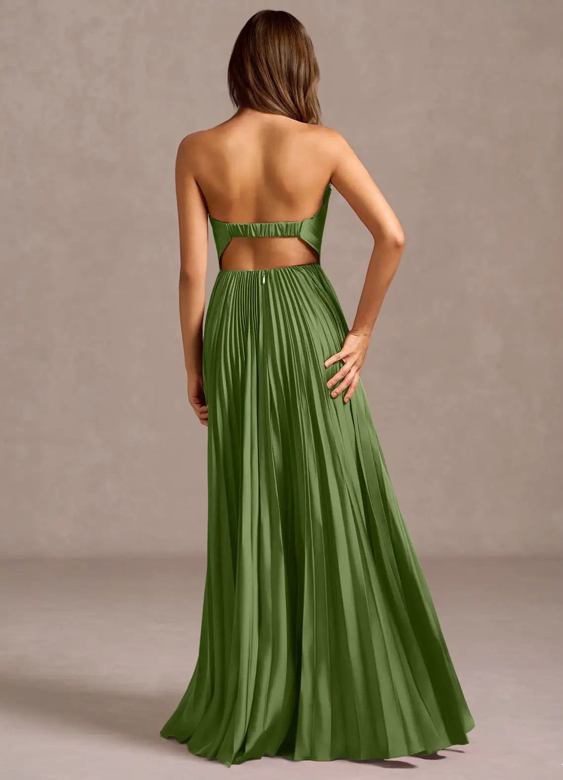 Green Strapless Satin High Slit Floor-Length Wedding Dress - Yihuiw by Yihuiw