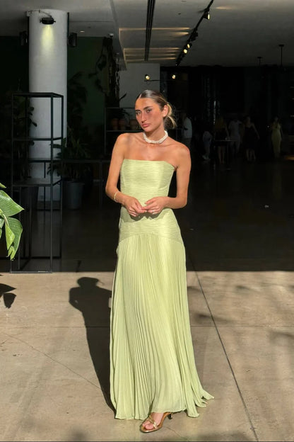 Strapless Pleated Floor-Length Wedding Dress - Yihuiw by Yihuiw