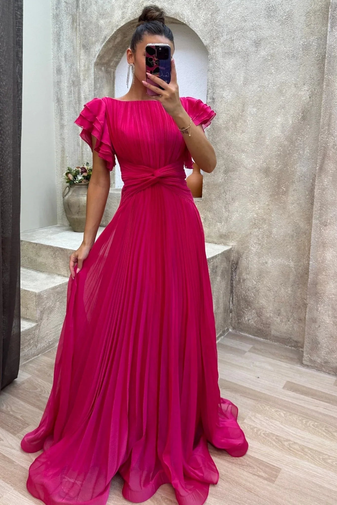 Ruffled Floor-Length Wedding Dress - Yihuiw by Yihuiw