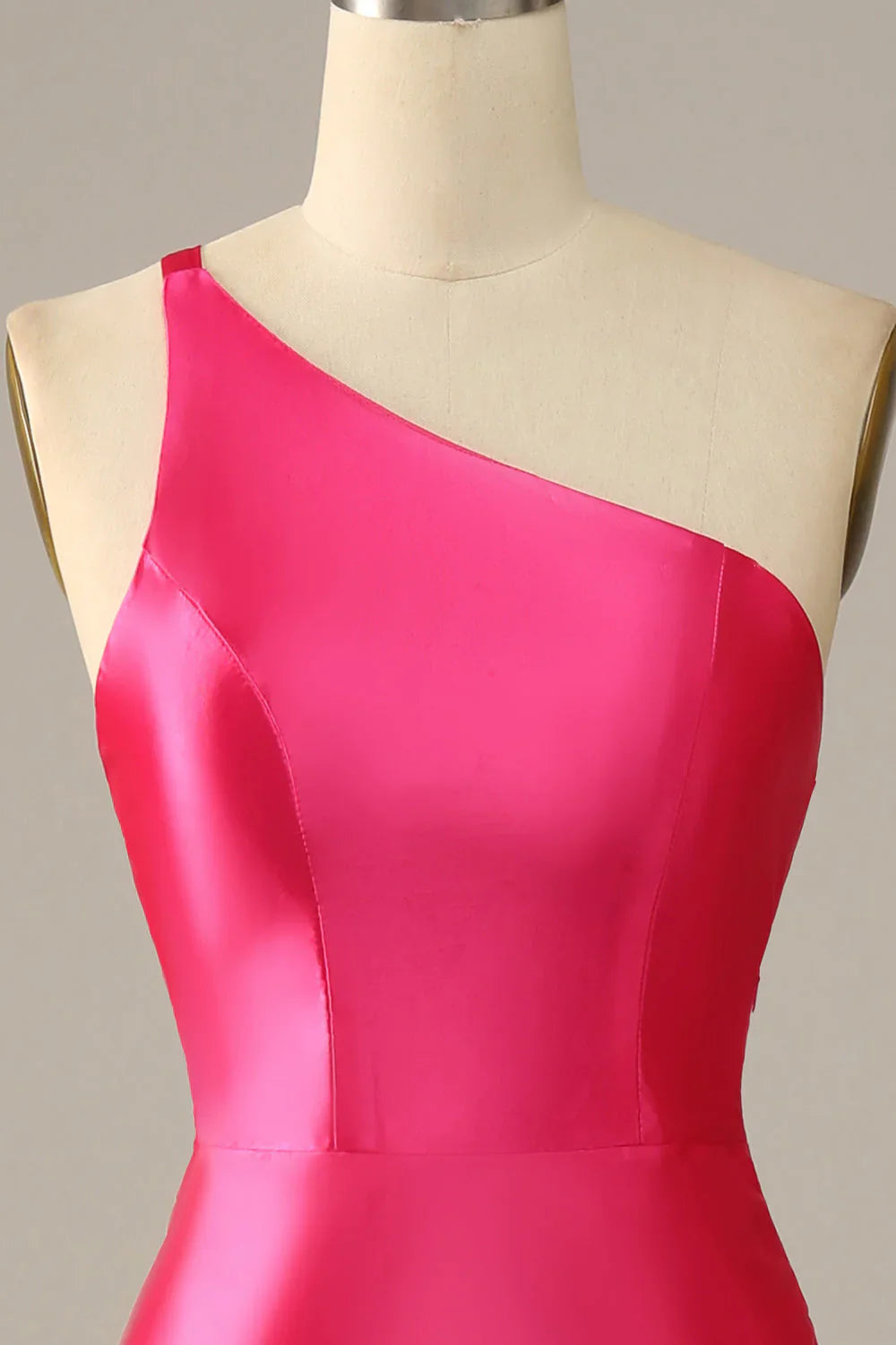 Hot Pink Satin Mermaid Prom Dress with One-Shoulder Neckline and Open Back – Elegant Formal Evening Gown