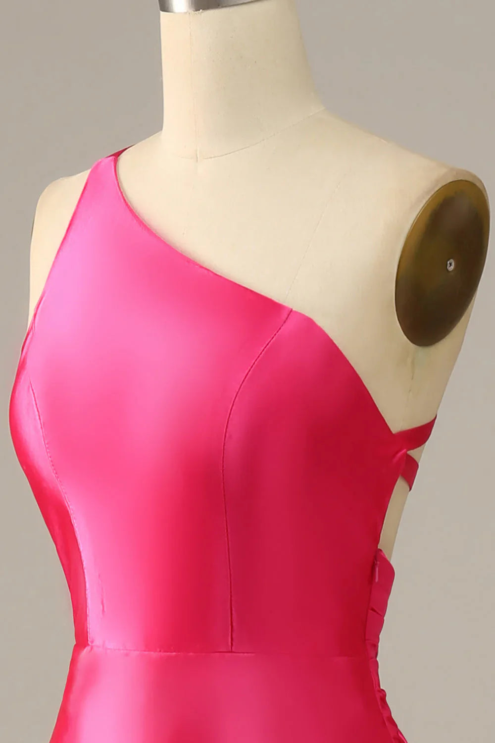 Hot Pink Satin Mermaid Prom Dress with One-Shoulder Neckline and Open Back – Elegant Formal Evening Gown