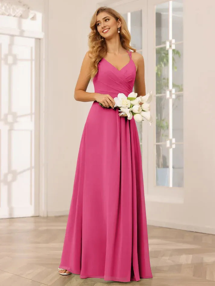 Spaghetti Strap Chiffon Pleated Wedding Dress - Yihuiw by Yihuiw