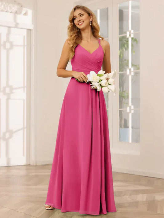 Spaghetti Strap Chiffon Pleated Wedding Dress - Yihuiw by Yihuiw