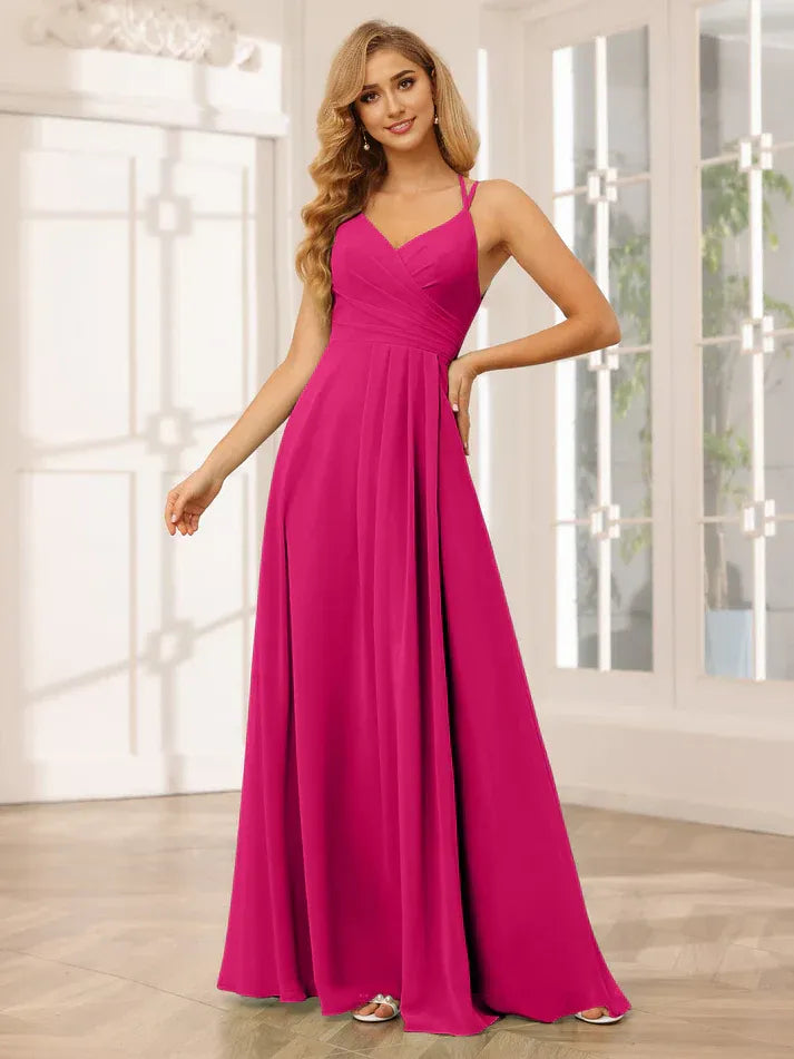 Spaghetti Strap Chiffon Pleated Wedding Dress - Yihuiw by Yihuiw