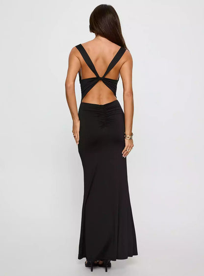 Full of charm, hollow neck hanging collar, hanging collar, back twisted details, exposed back Prom Dresses
