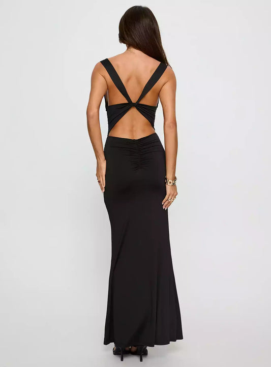 Full of charm, hollow neck hanging collar, hanging collar, back twisted details, exposed back Prom Dresses