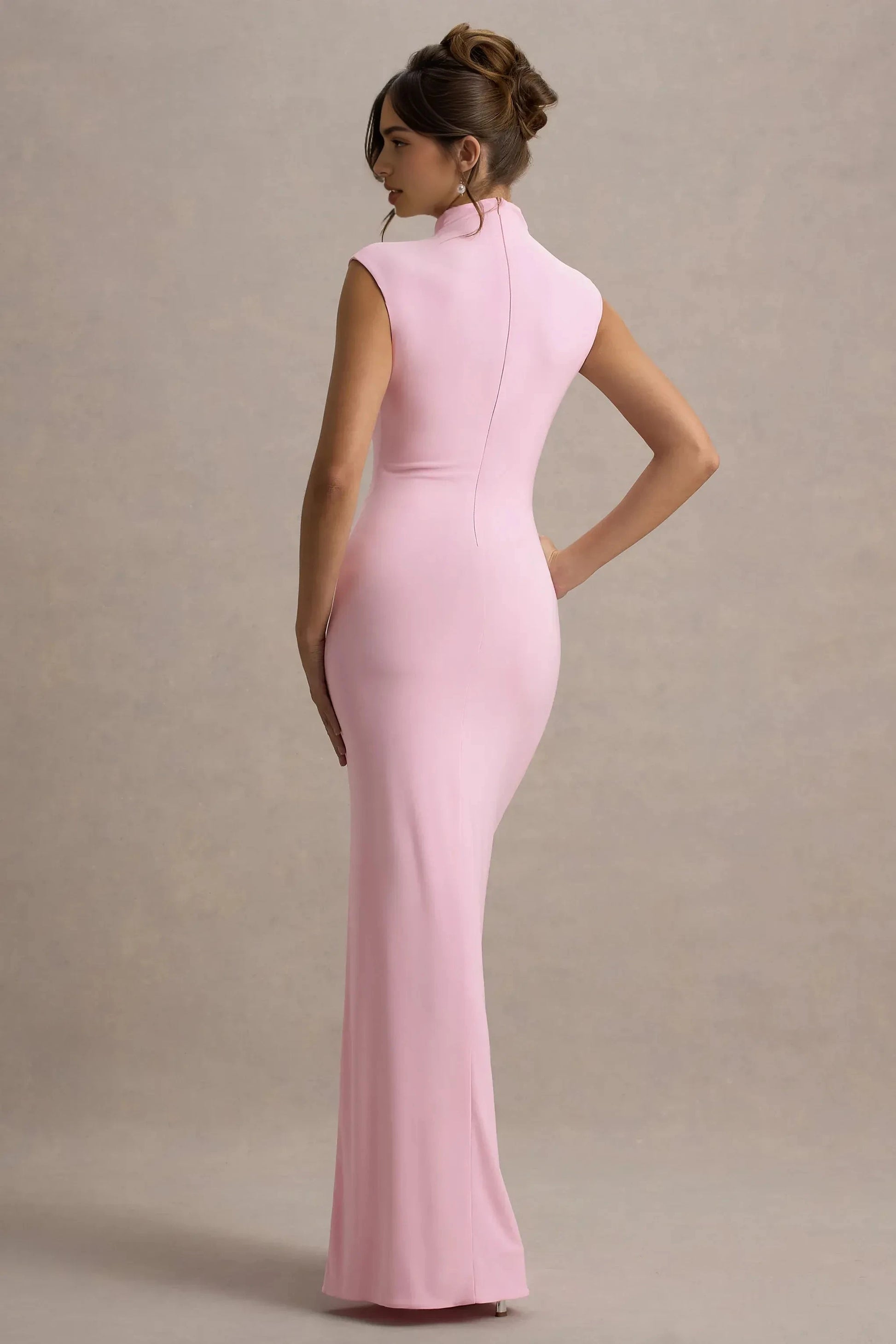Gentle Sheath Turtleneck Cap Sleeve Ruched Back Floor Length For Sale Evening Dress by YiHuiw