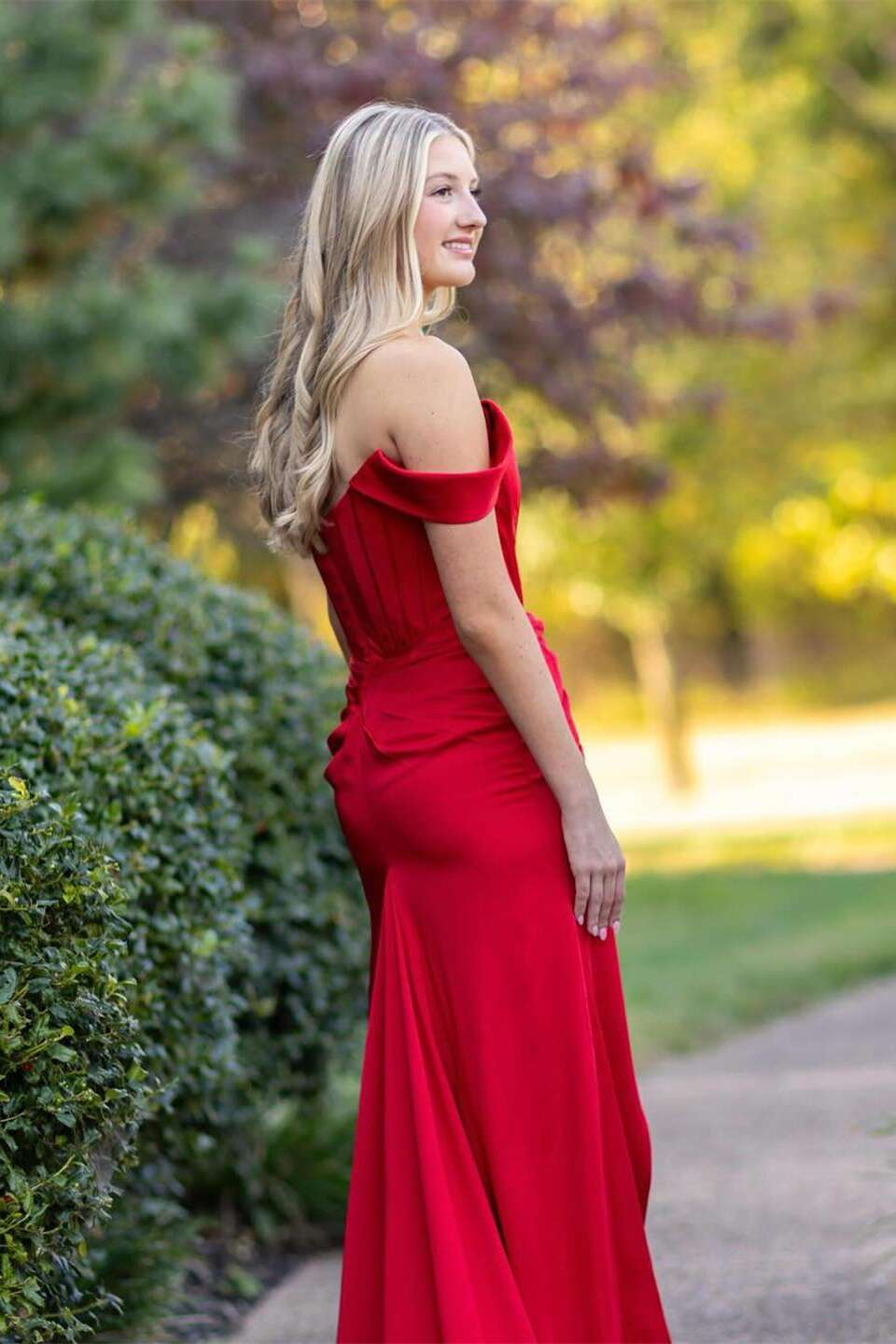 Glam Off-Shoulder Corset Bodice Ruched Mermaid Floor-Length Prom Dress by JiMiss Dresses