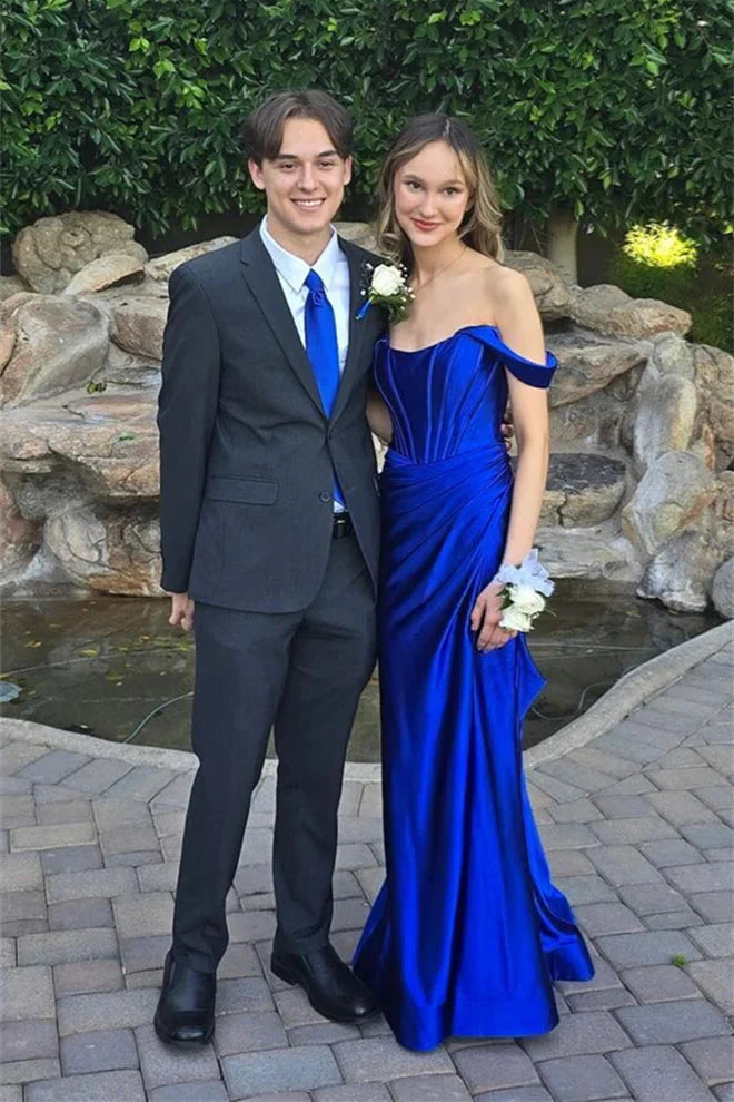 Glam Off-Shoulder Corset Bodice Ruched Mermaid Floor-Length Prom Dress by JiMiss Dresses