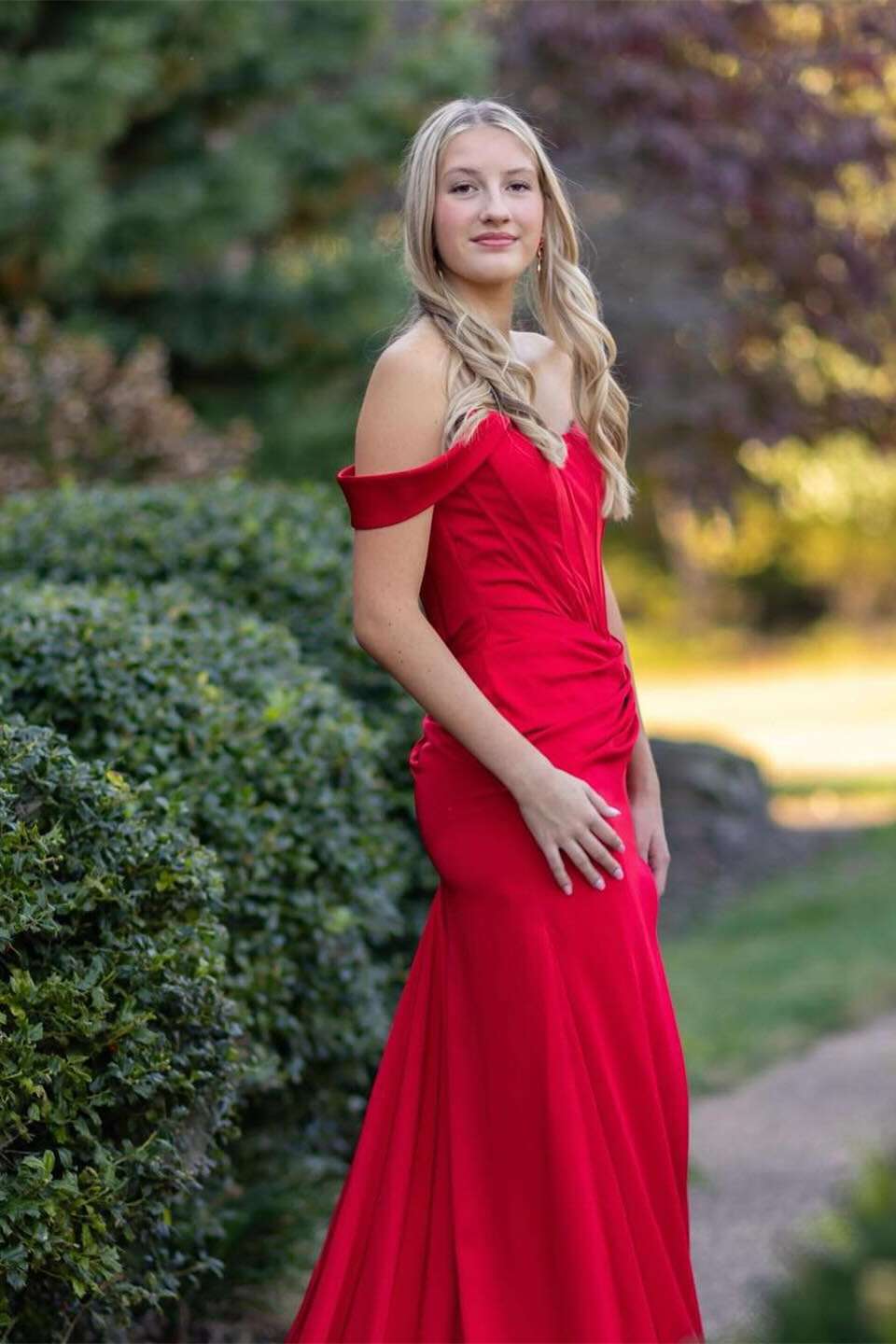 Glam Off-Shoulder Corset Bodice Ruched Mermaid Floor-Length Prom Dress by JiMiss Dresses