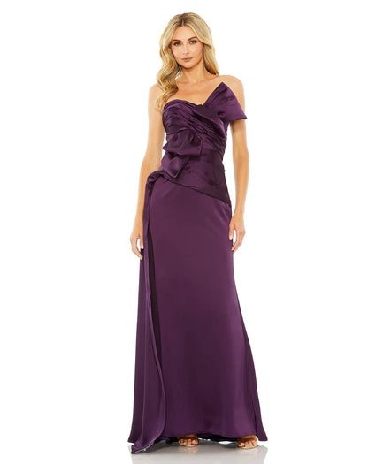 Robe de soirée sirène Glam Satin sans bretelles, drapée, avec nœud et ourlet asymétrique