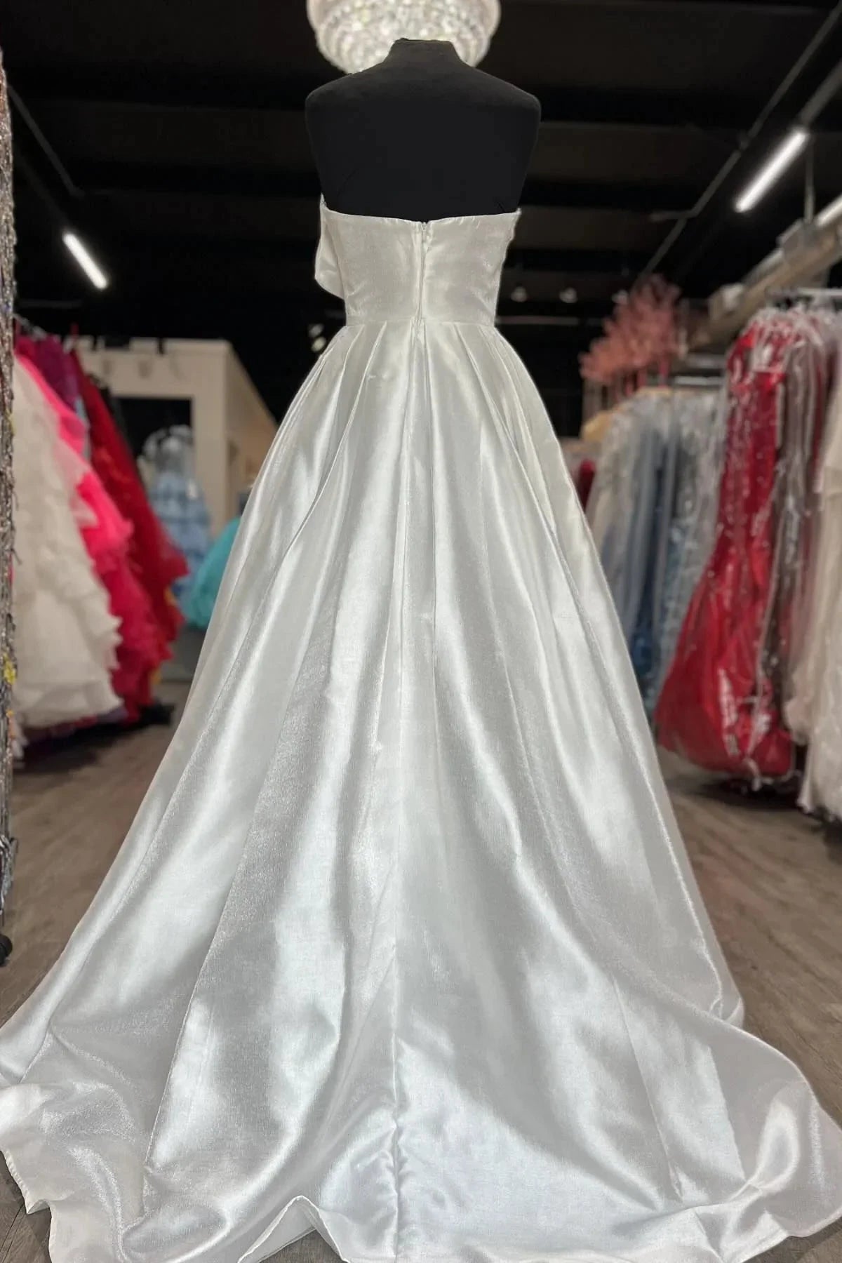 Glam Strapless Twist-Front Satin Ball Gown Prom Dress by JiMiss Dresses