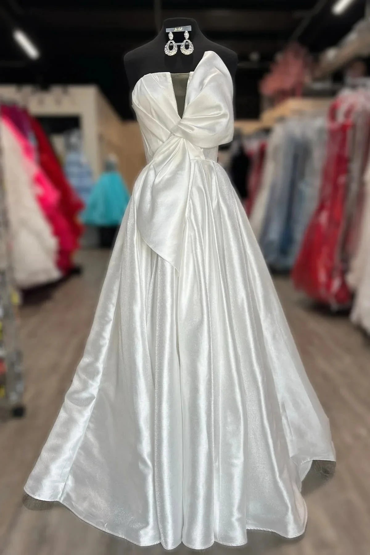 Glam Strapless Twist-Front Satin Ball Gown Prom Dress by JiMiss Dresses