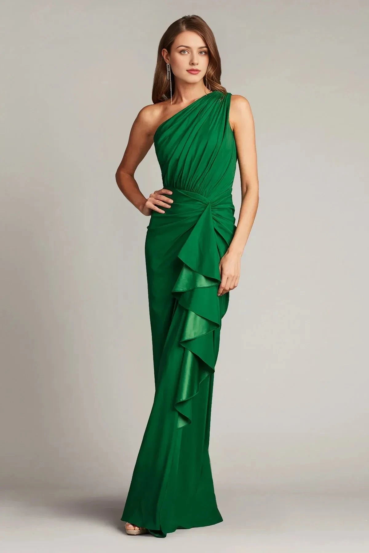 Glamorous Fitted One-Shoulder Sleeveless Open-Back Floor-Length Prom Dress by YiHuiw