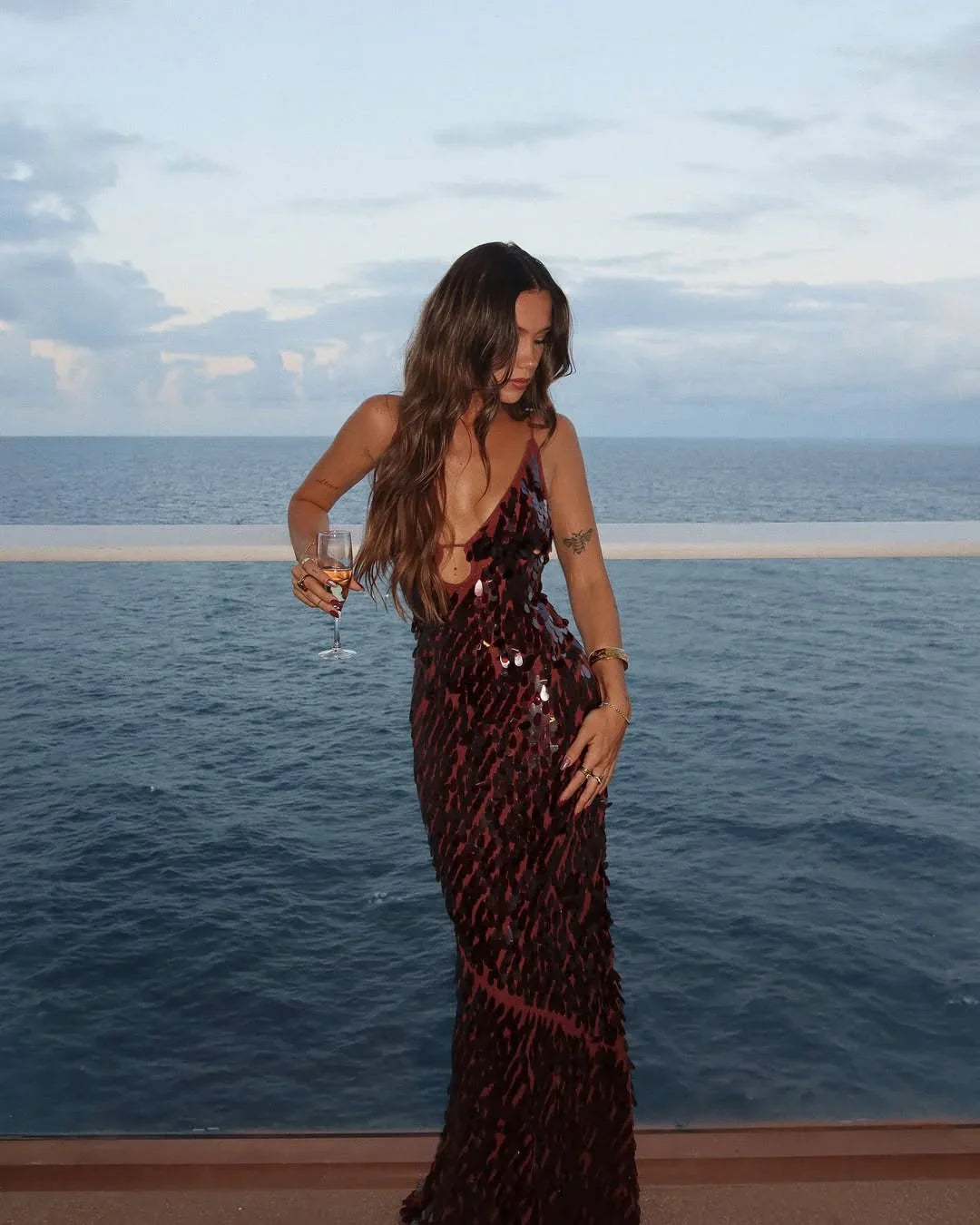 Mermaid Plunging Sequin Floor-Length Wedding Dress - Yihuiw by Yihuiw