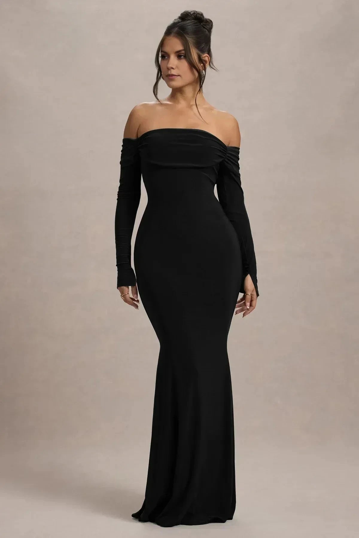 Glamorous Mermaid Off Shoulder Long Sleeve Ruched Floor Length Prom Dress by YiHuiw