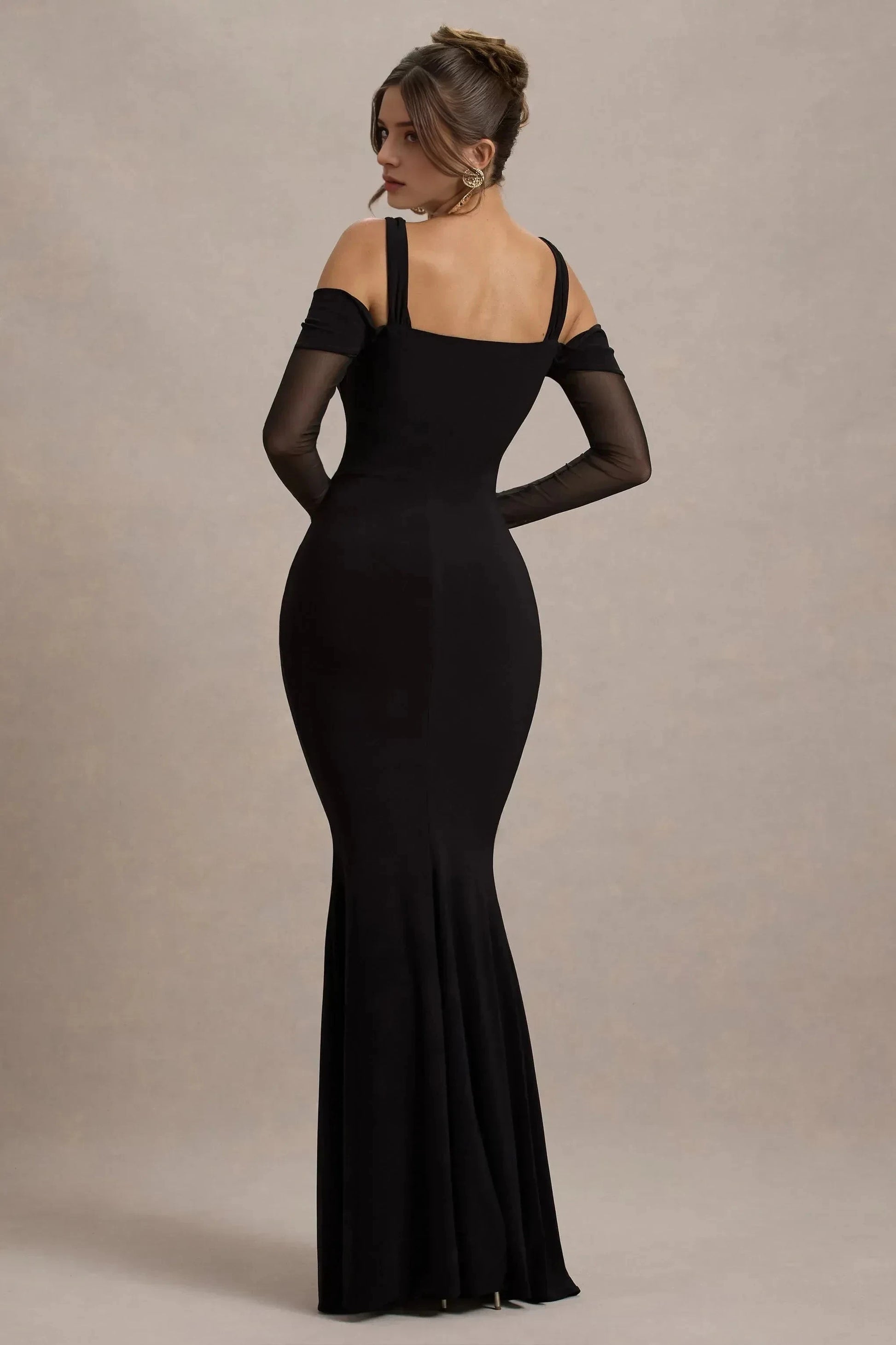 Glamorous Mermaid Off Shoulder Sheer Long Sleeve High Slit Floor Length Prom Dress by YiHuiw