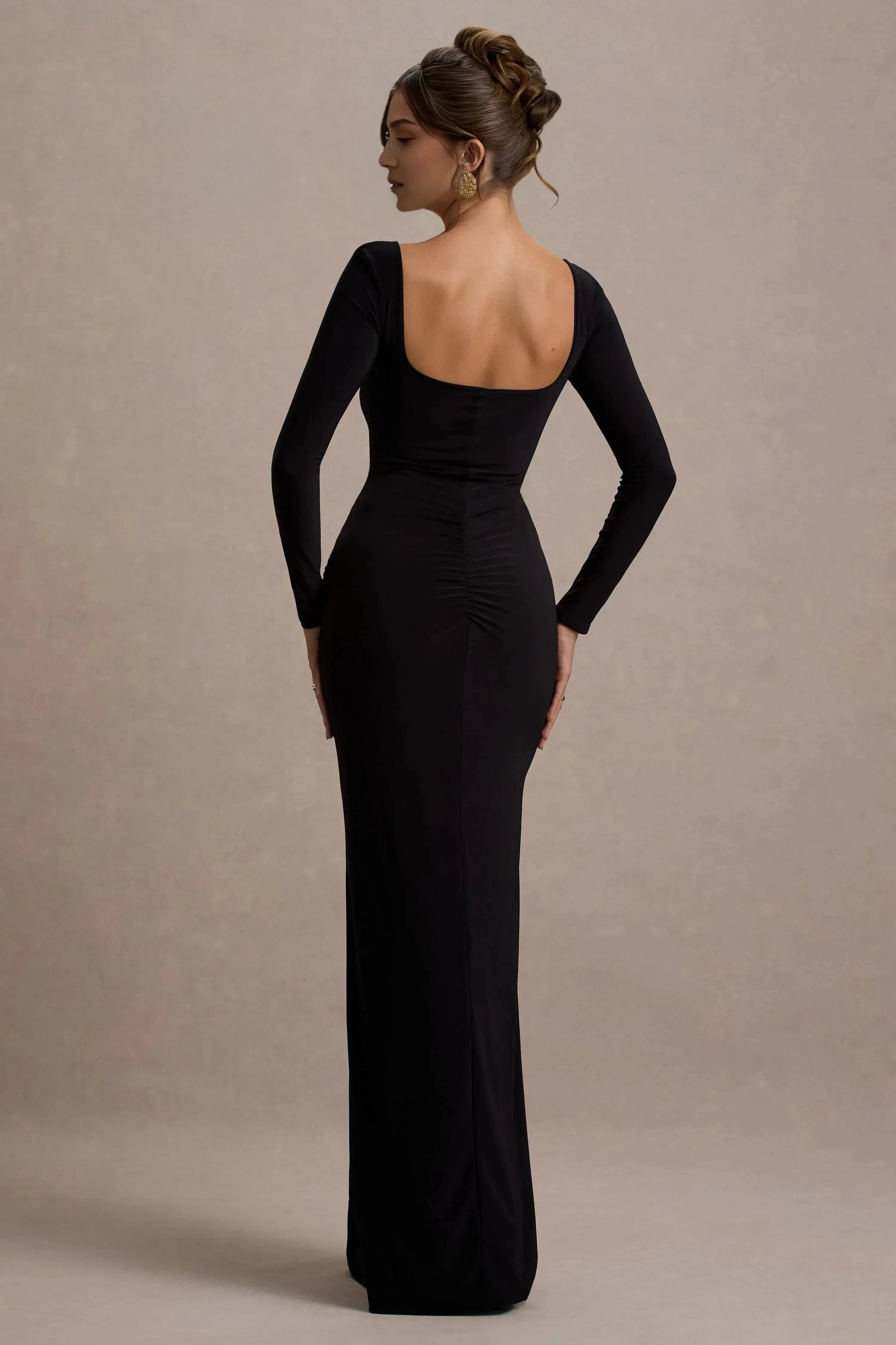 Glamorous Mermaid Square Neck Long Sleeve Ruched Bodice Side Slit Floor Length Prom Dress by YiHuiw