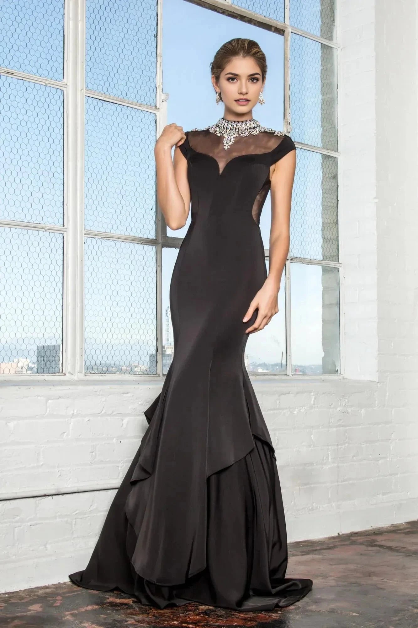 Glamorous Mermaid Sweetheart Cap Sleeve Sheer Back Floor Length Prom Dress by YiHuiw