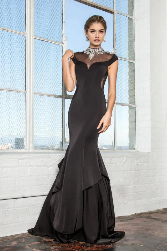 Glamorous Mermaid Sweetheart Cap Sleeve Sheer Back Floor Length Prom Dress by YiHuiw