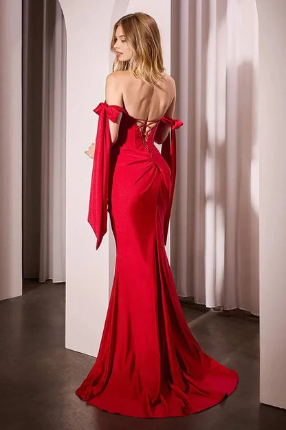 Glamorous Mermaid Sweetheart Off Shoulder Lace Up Back Train Floor Length Prom Dress by YiHuiw