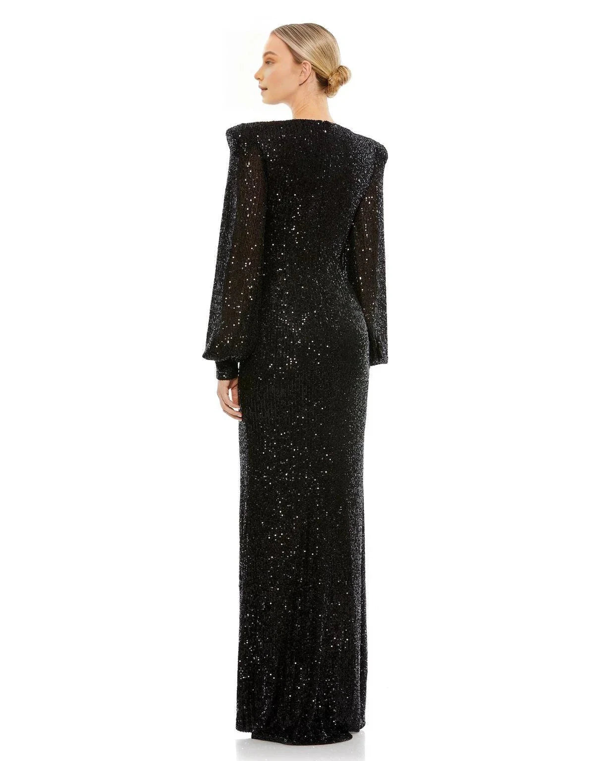 Glamorous Mermaid V-Neck Bishop Sleeve Zipper Back Floor Length Prom Dress by YiHuiw