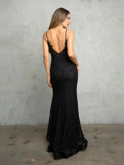Glamorous Mermaid V Neck Spaghetti Strap Open Back Floor Length Prom Dress by YiHuiw