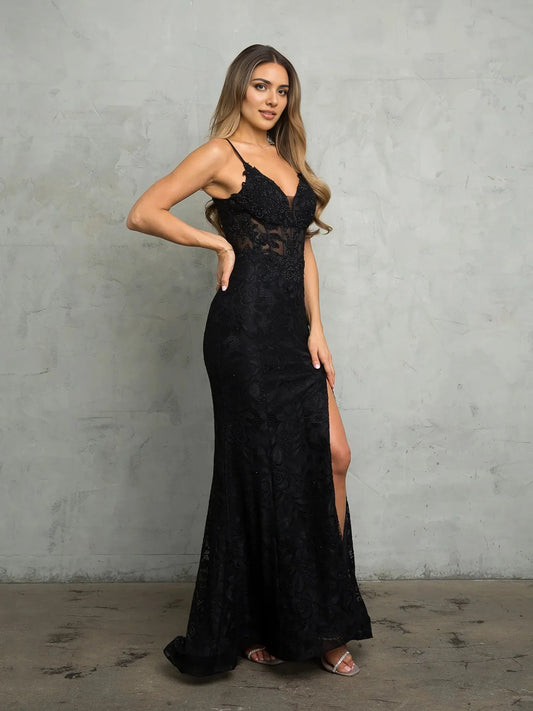 Glamorous Mermaid V Neck Spaghetti Strap Open Back Floor Length Prom Dress