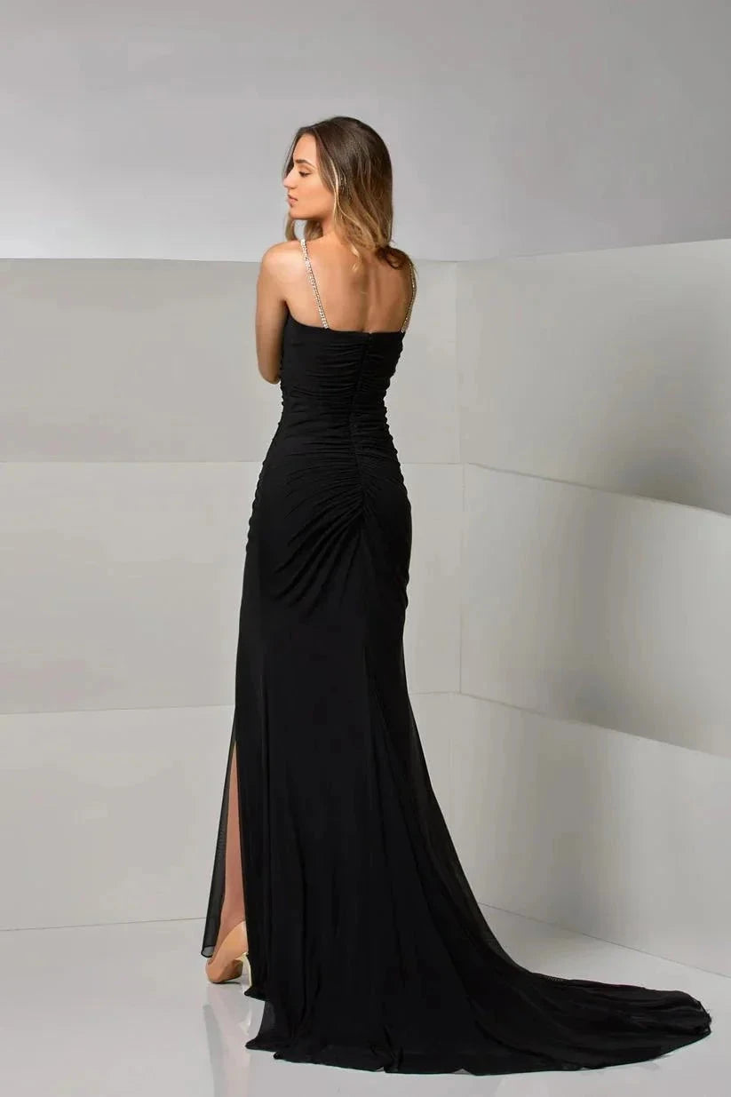 Glamorous Mermaid V Neck Spaghetti Strap Open Back Train Floor Length Prom Dress by YiHuiw