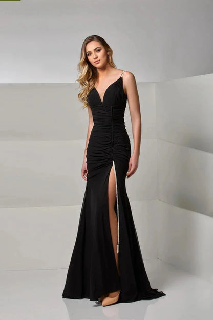 Glamorous Mermaid V Neck Spaghetti Strap Open Back Train Floor Length Prom Dress by YiHuiw