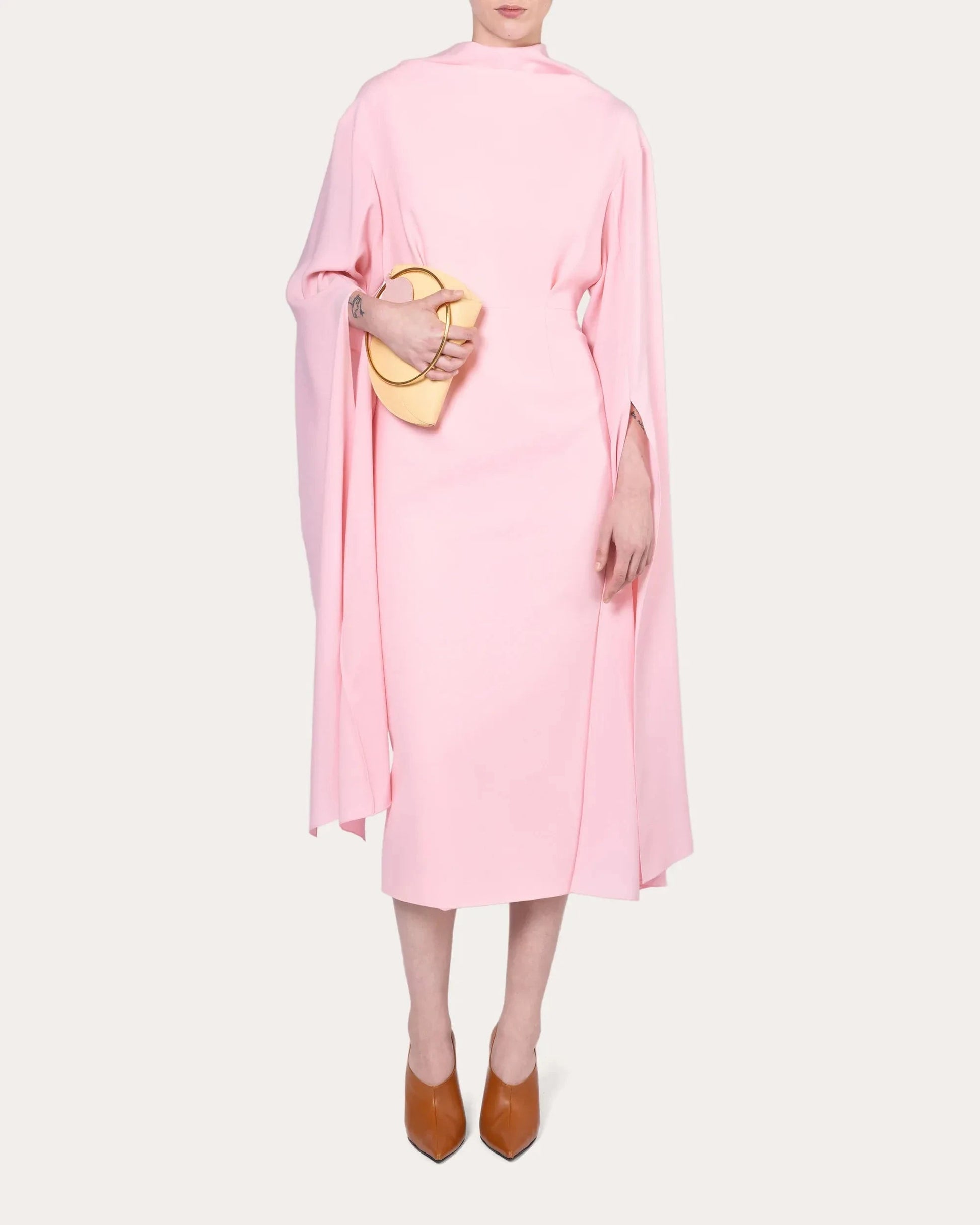 Glamorous Sheath Cowl Neck Cape Sleeve Open Back Midi Hot Sale Prom Dress by YiHuiw