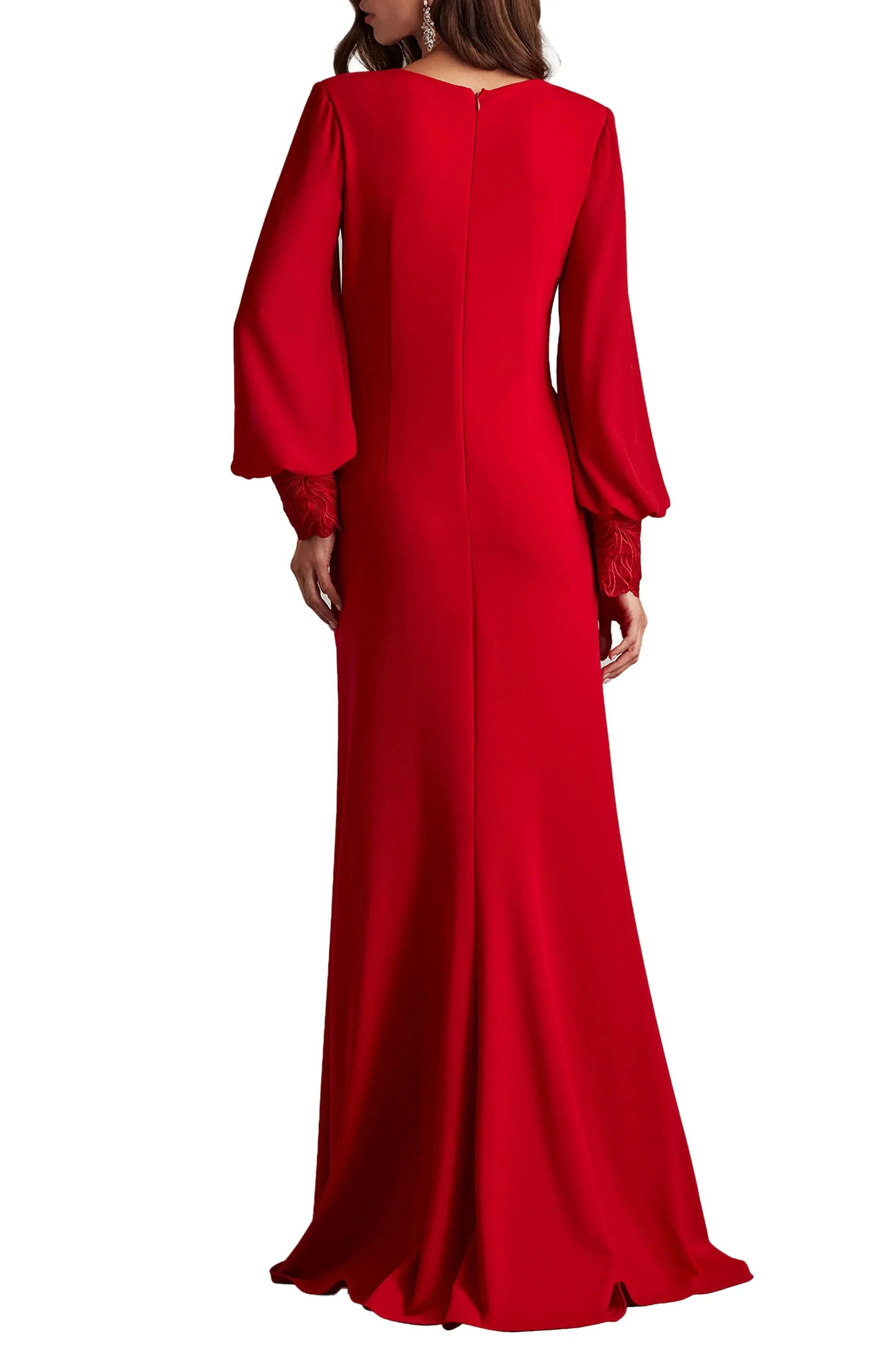 Glamorous Sheath Deep V Puff Sleeve Zip Back Maxi For Adults Evening Dress by YiHuiw