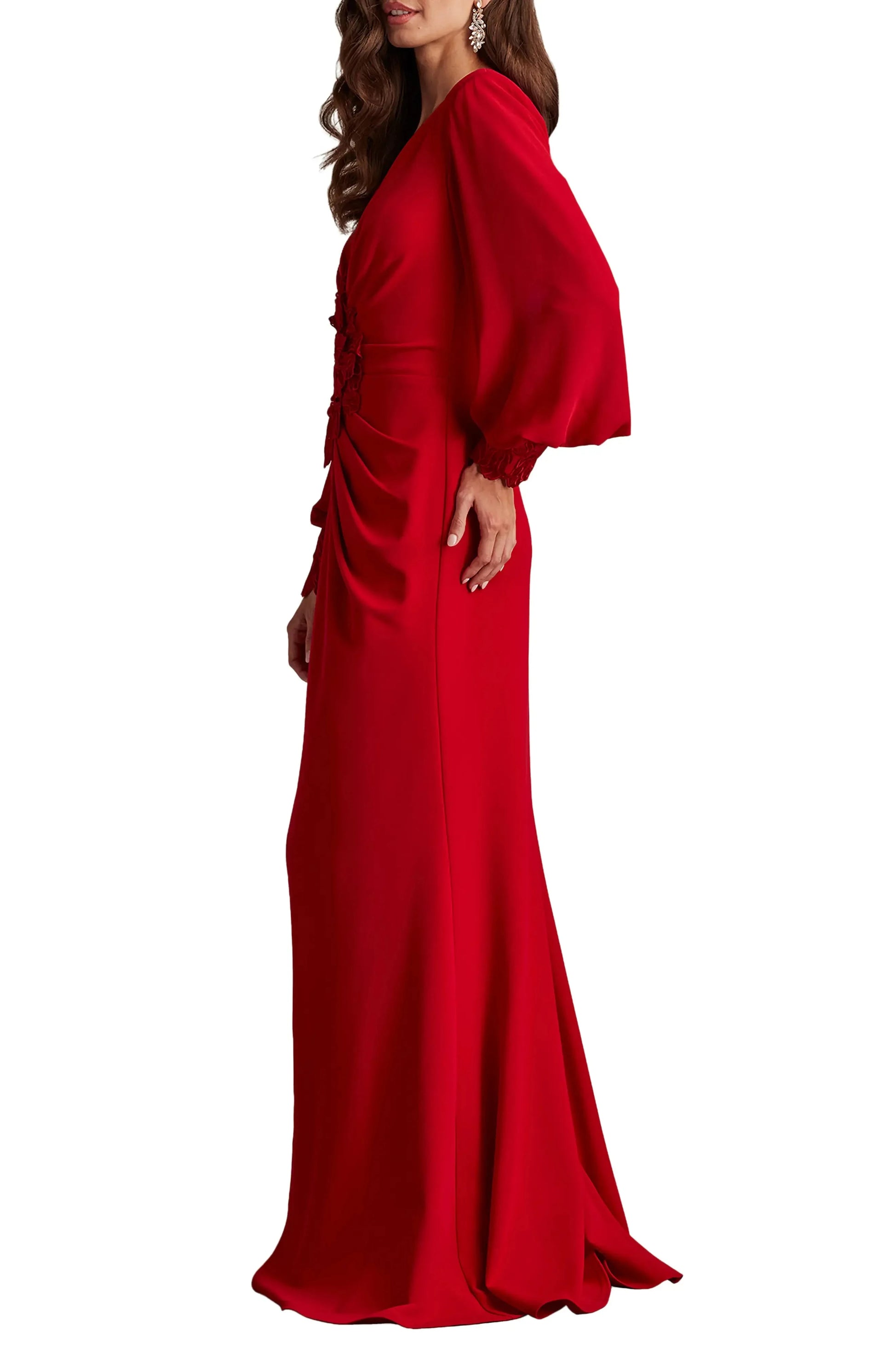 Glamorous Sheath Deep V Puff Sleeve Zip Back Maxi For Adults Evening Dress by YiHuiw