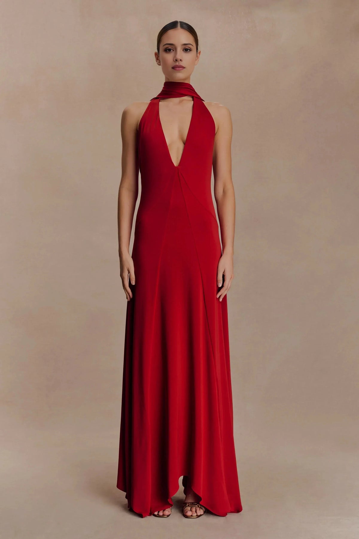 Glamorous Sheath Halter Neck Sleeveless Ruched Open Back Floor Length Prom Dress by YiHuiw