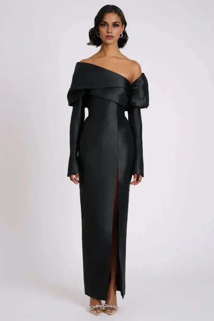 Glamorous Sheath Off Shoulder Long Sleeve Solid Back Floor Length For Sale Prom Dress by YiHuiw