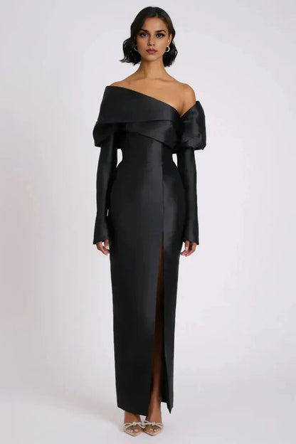 Glamorous Sheath Off Shoulder Long Sleeve Solid Back Floor Length For Sale Prom Dress by YiHuiw