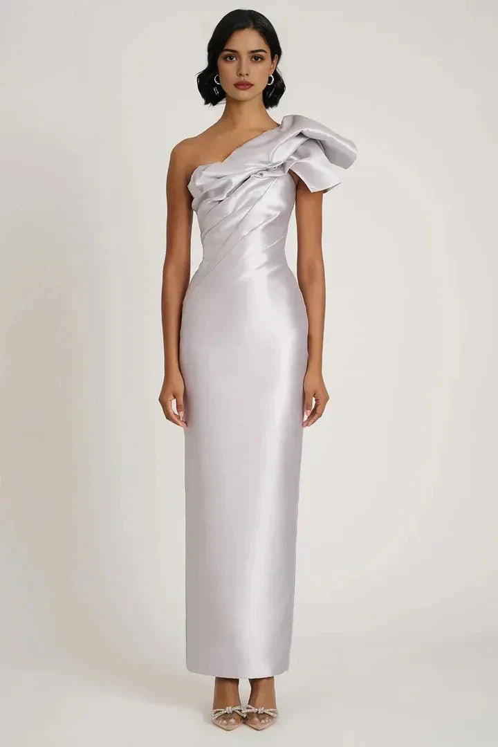 Glamorous Sheath One-Shoulder Sleeveless Button Back Floor Length Female Prom Dress by YiHuiw