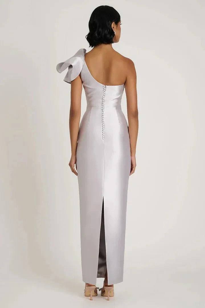 Glamorous Sheath One-Shoulder Sleeveless Button Back Floor Length Female Prom Dress by YiHuiw