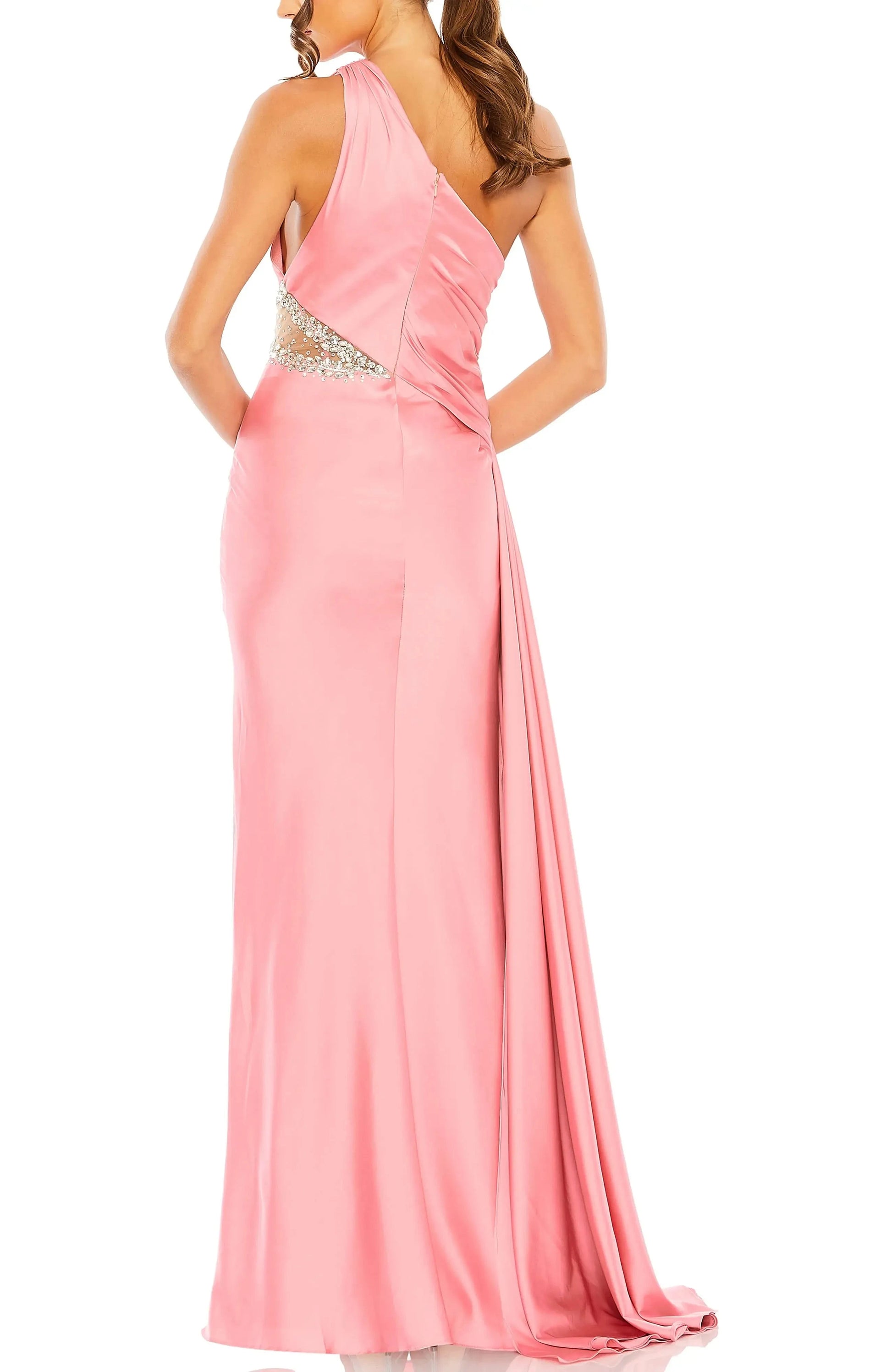 Glamorous Sheath One-Shoulder Sleeveless Cutout Back Floor Length For Women Prom Dress by YiHuiw