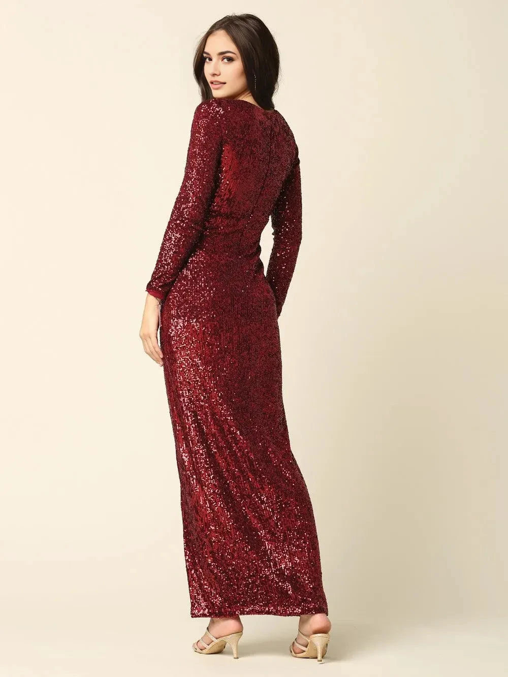Glamorous Sheath V-Neck Long Sleeve Ruched Back Floor Length Prom Dress by YiHuiw