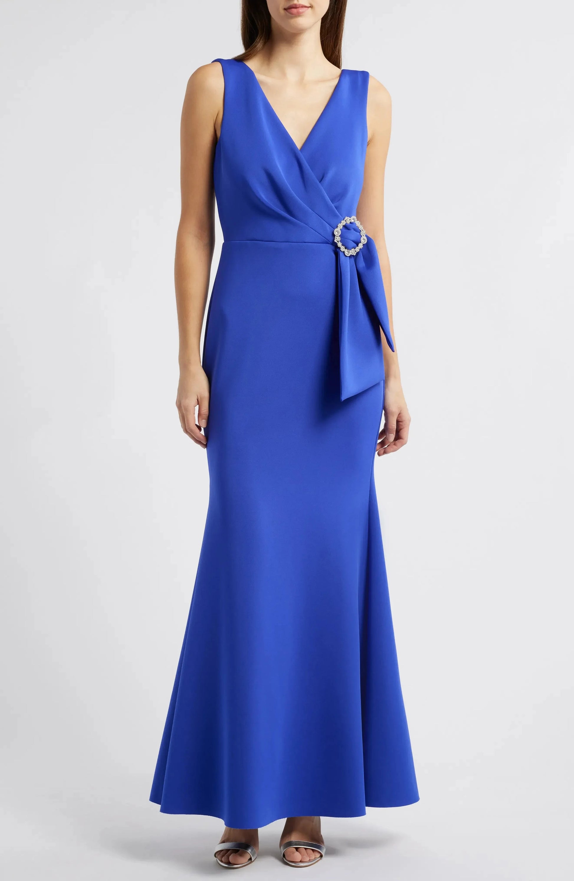 Glamorous Trumpet Deep V Sleeveless Zip Back Maxi For Adults Evening Dress by YiHuiw