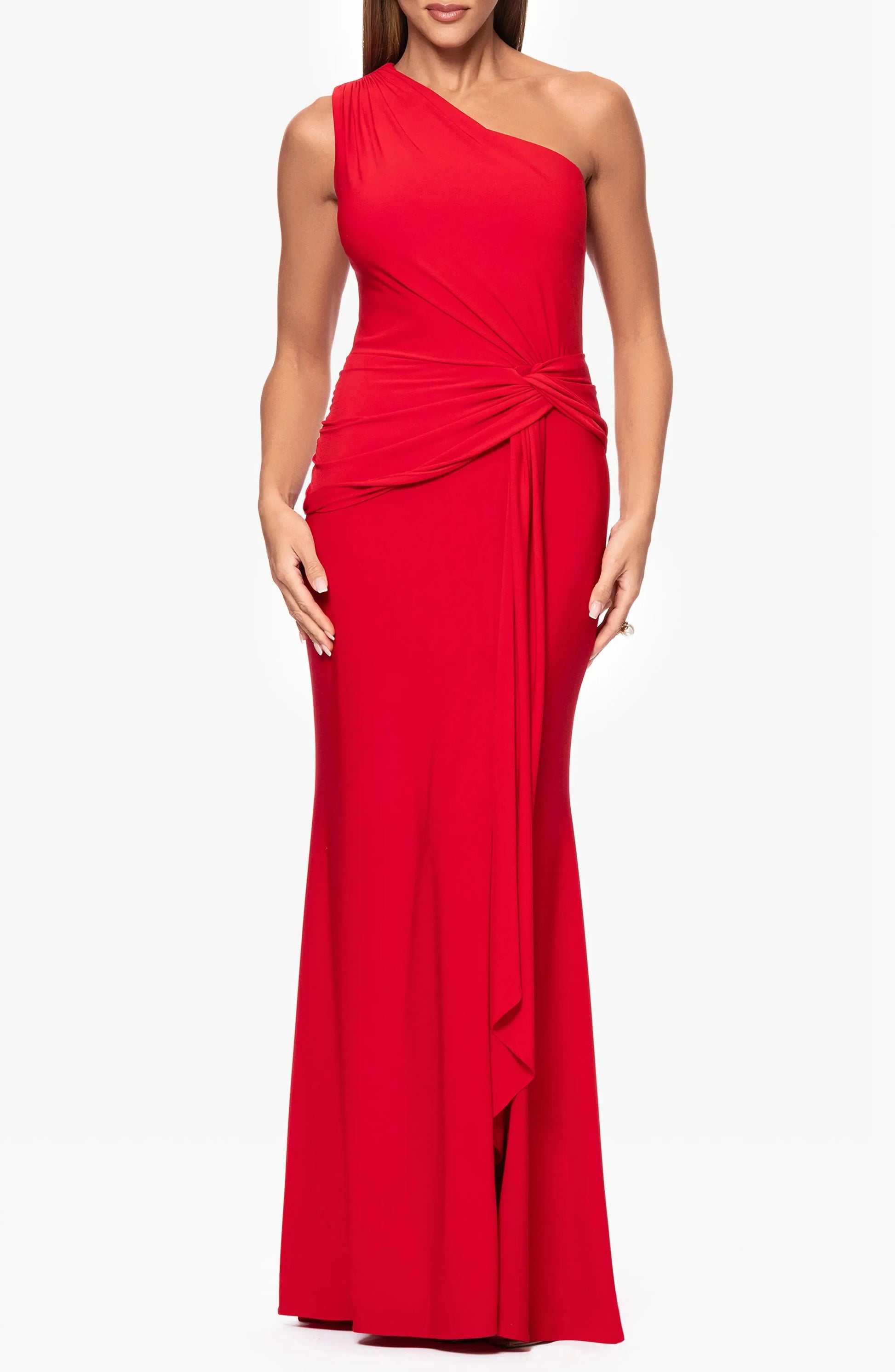 Glamorous Trumpet One Shoulder Sleeveless Ruched Back Maxi Evening Dress by YiHuiw