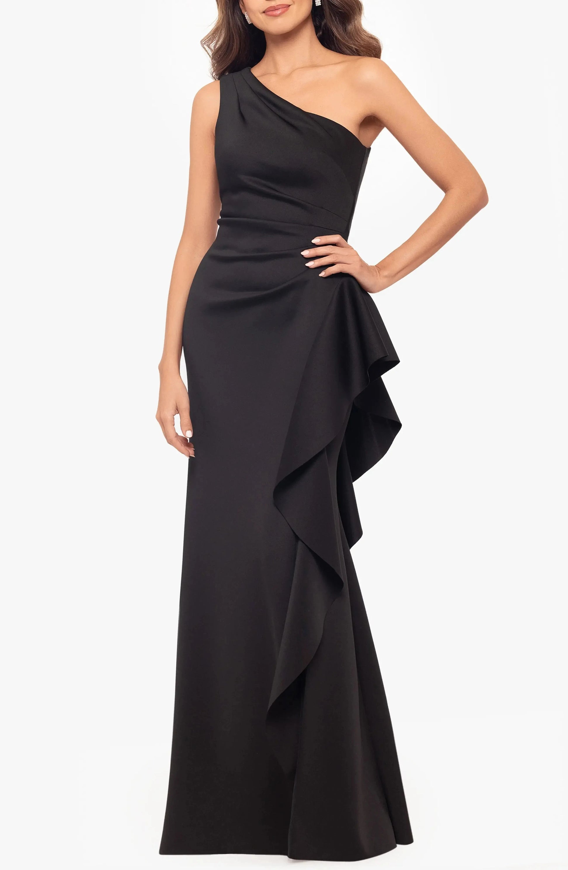 Glamorous Trumpet One Shoulder Sleeveless Ruffled Back Maxi For Sale Evening Dress by YiHuiw
