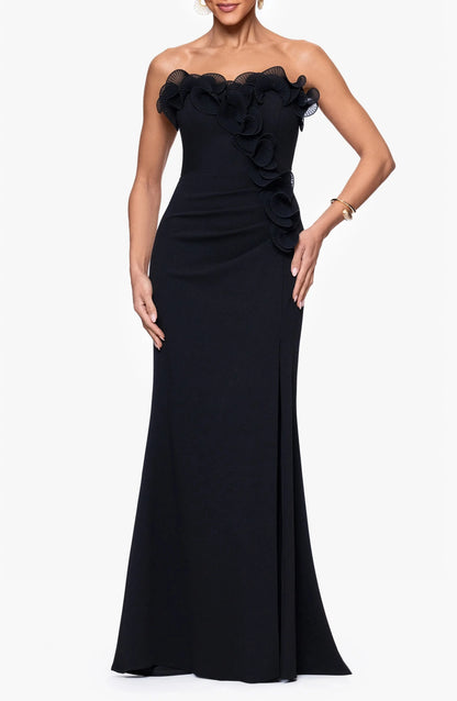 Glamorous Trumpet Strapless Ruffled Trim Zipper Back Maxi Evening Dress by YiHuiw
