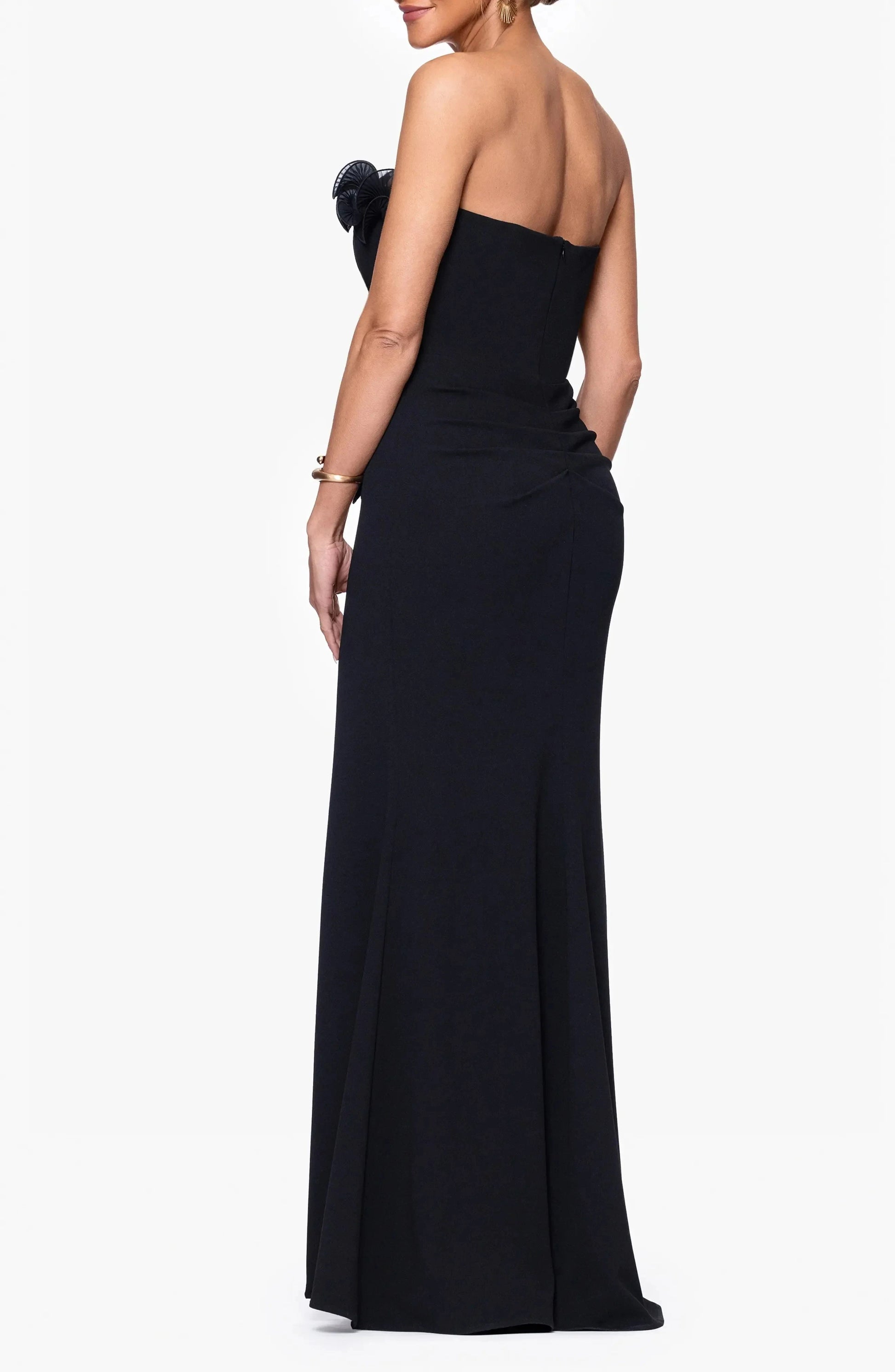 Glamorous Trumpet Strapless Ruffled Trim Zipper Back Maxi Evening Dress by YiHuiw