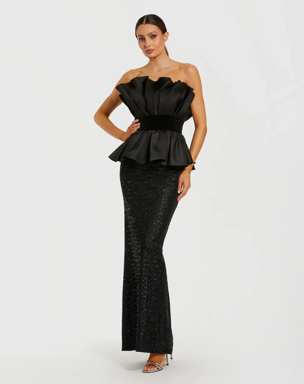 Glamorous Black Mermaid Gown Strapless Sleeveless Zipper Back High Slit Floor-Length Evening Dresses by LANQI DRESS