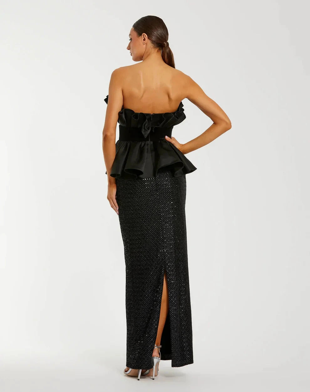 Glamorous Black Mermaid Gown Strapless Sleeveless Zipper Back High Slit Floor-Length Evening Dresses by LANQI DRESS