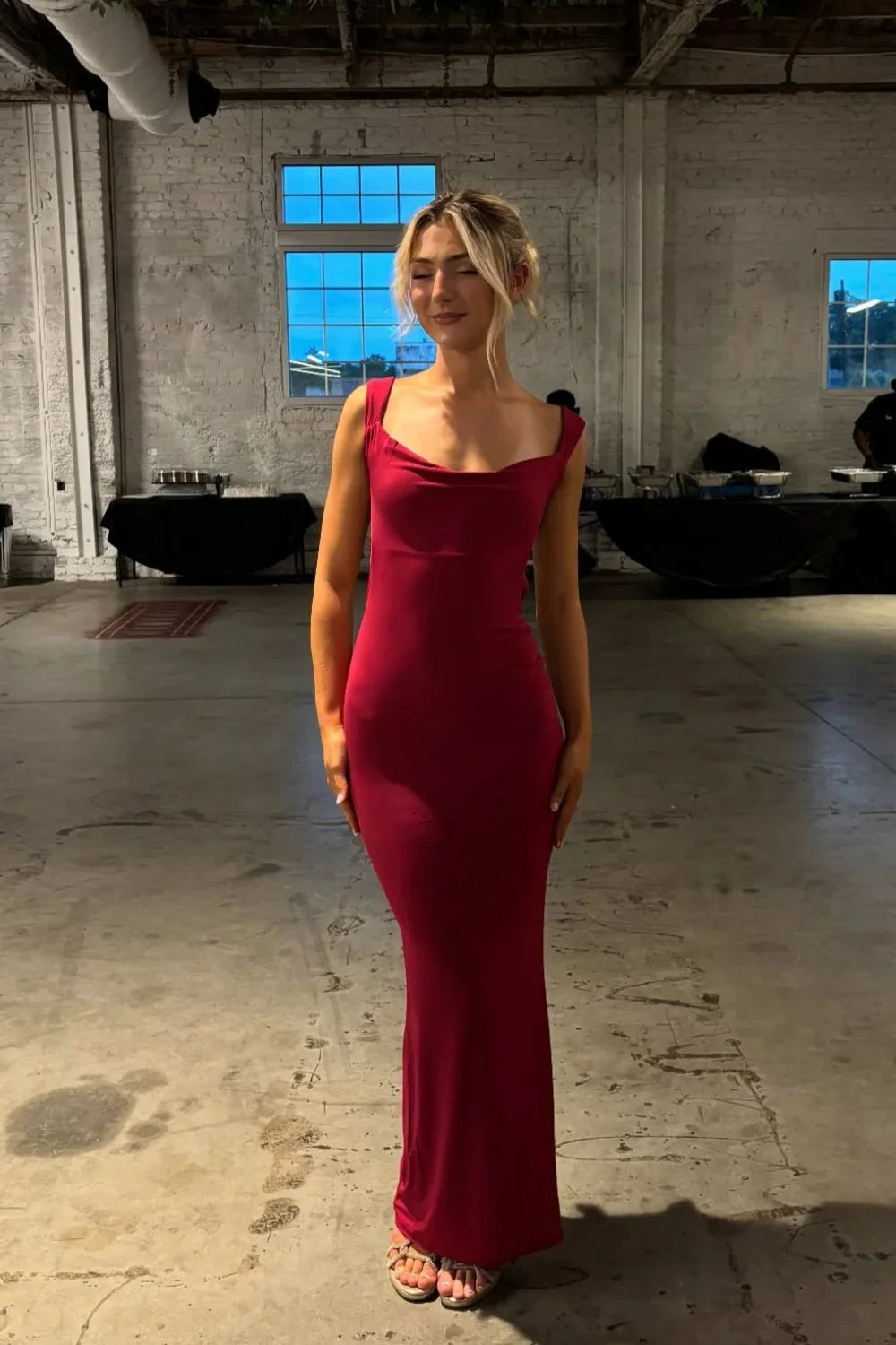 Glamorous Cowl Neck Open Back Mermaid Prom Dress with Bow Detail in Magenta by JiMiss Dresses